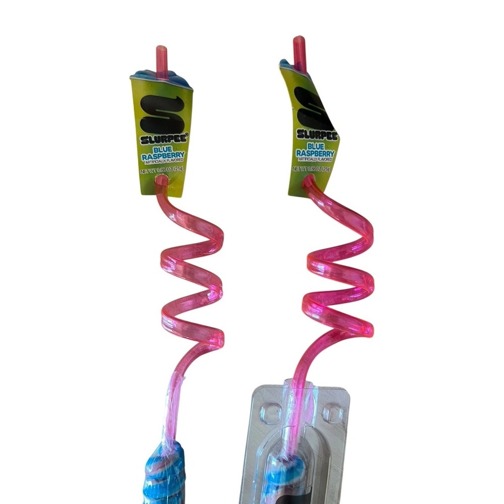 7 Eleven Slurpee Blue Raspberry Candy Twist Swirl Straws Set‎ Of 2 - Picture 3 of 4